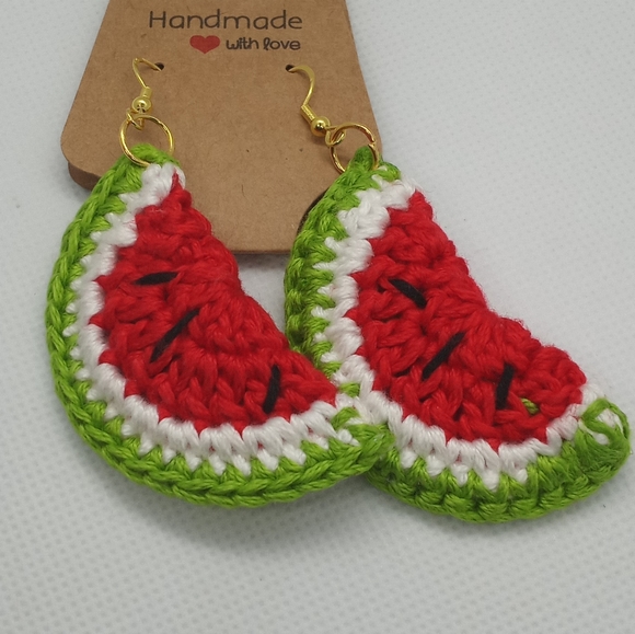 Watermelon earrings, fruit crochet handmade kawaii gifts for summer - Picture 4 of 8